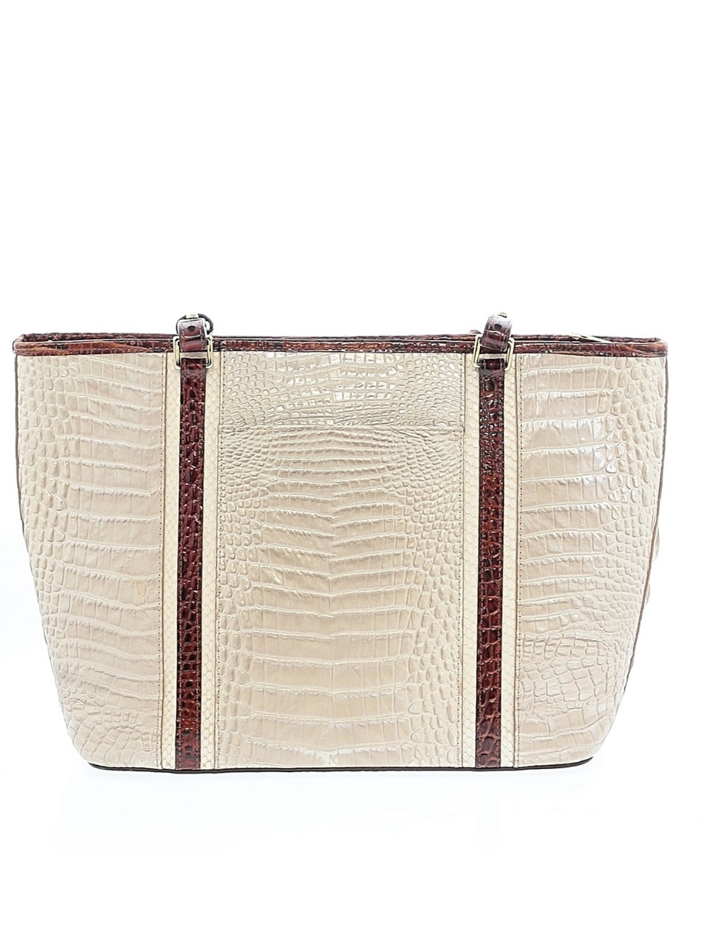 Brahmin Cream and Brown Croc-Embossed Tote with Tassel - Picture 2 of 8
